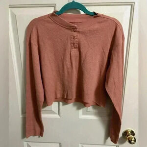 Nordstrom BP Cropped Waffle Knit Pink Dawn Long Sleeve Salmon Top NWT Size XS